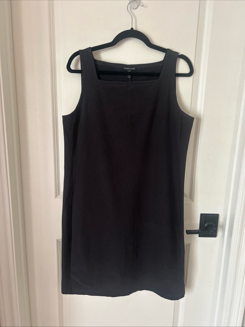 Eileen Fisher Black Minimalist Stretchy Square Neck Sleeveless Shift Dress Sz M